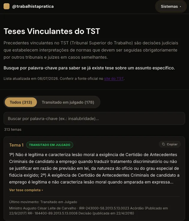 Sistema de Pesquisa de Teses Vinculantes do TST